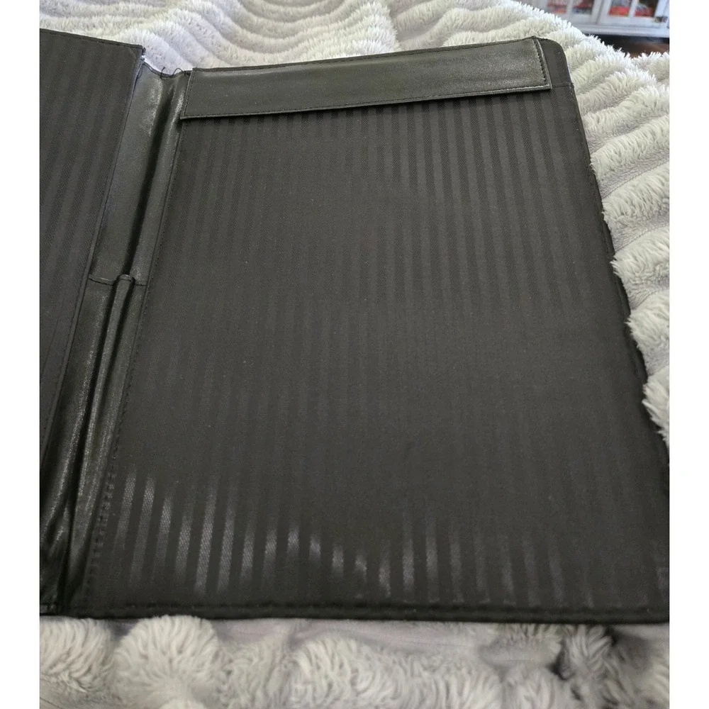 Professional Black Leather Portfolio Organizer Padfolio Business Card Holder